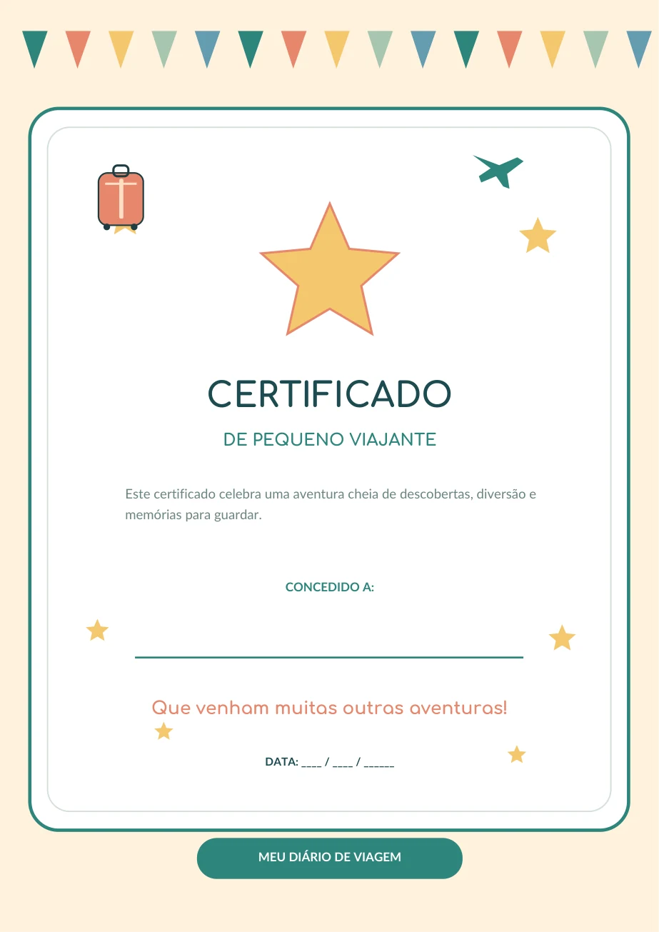 Página real do certificado de pequeno viajante